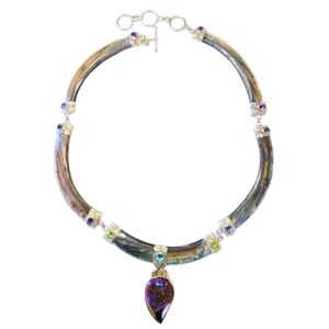 Sajen Sterling Silver Multi-gemstone Paua Shell Druzy Necklace